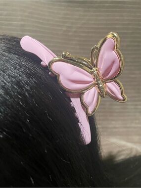 Pink and Gold Butterfly Hair Clips